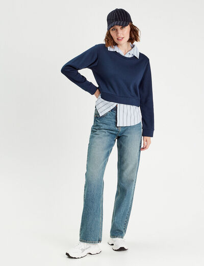 Sweat effet 2-en-1 chemise bleu marine femme