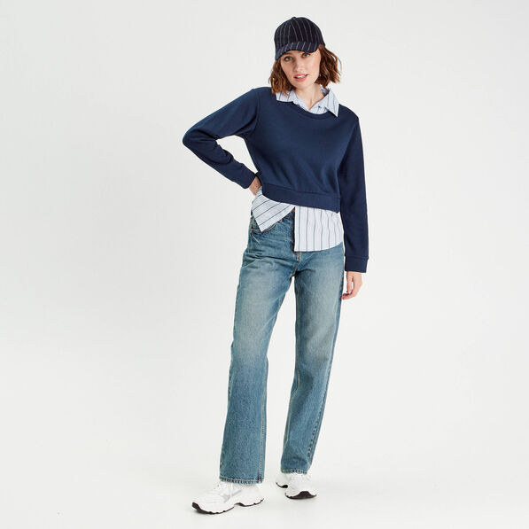 sweat effet 2 en 1 chemise bleu marine femme Sweat effet 2-en-1 chemise bleu marine femme