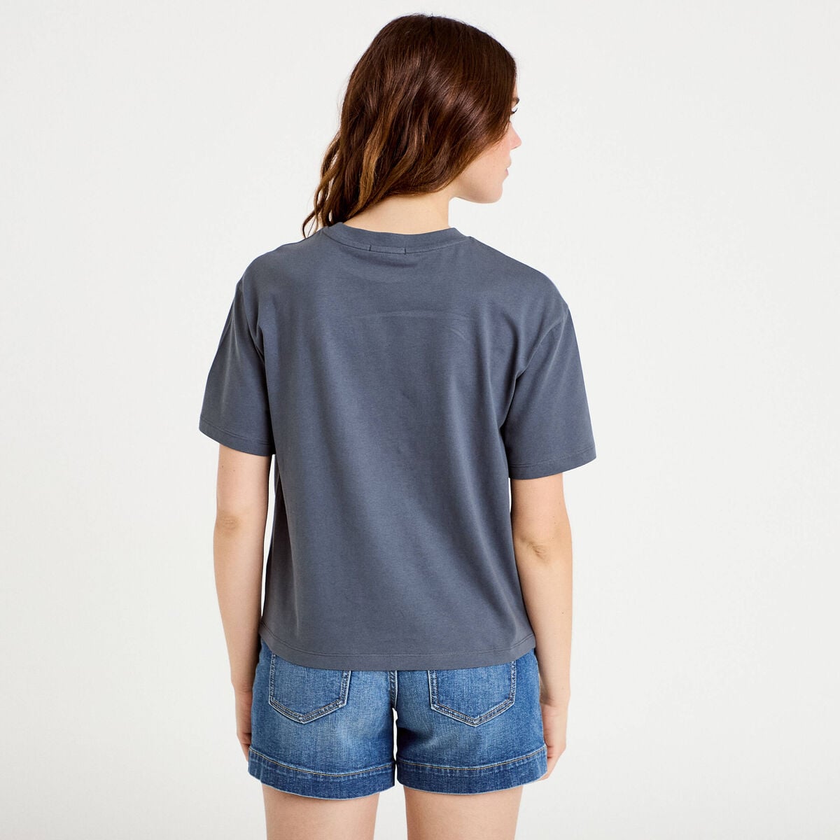 T-shirt col rond manches courtes gris femme