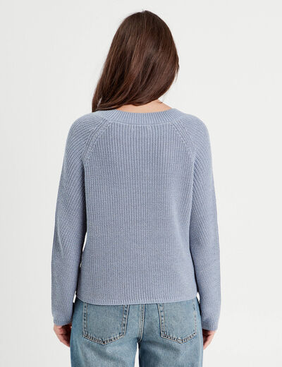 Pull avec boutons épaules bleu gris femme