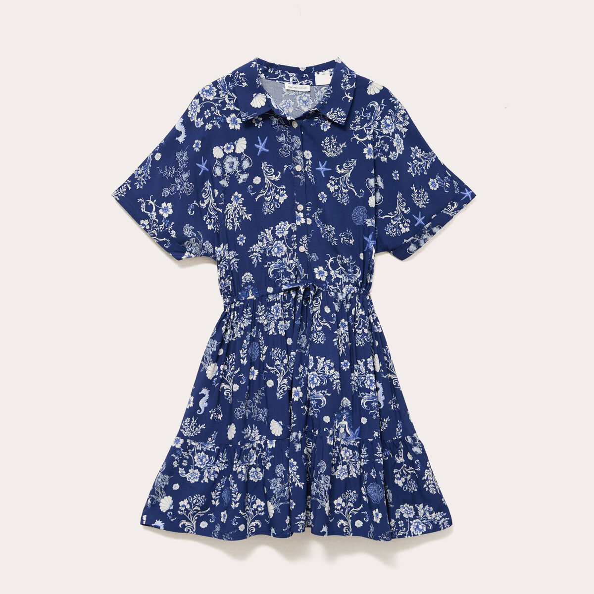 Robe courte &eacute;vas&eacute;e col chemise bleu marine femme