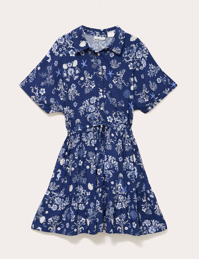 Robe courte &eacute;vas&eacute;e col chemise bleu marine femme
