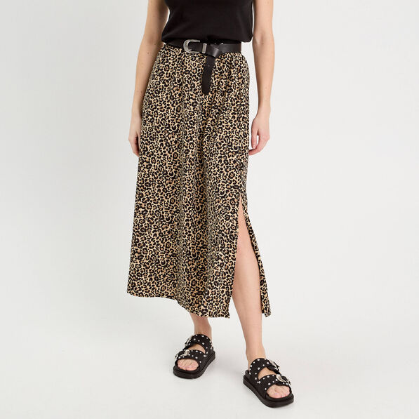 Jupe longue évasée beige femme