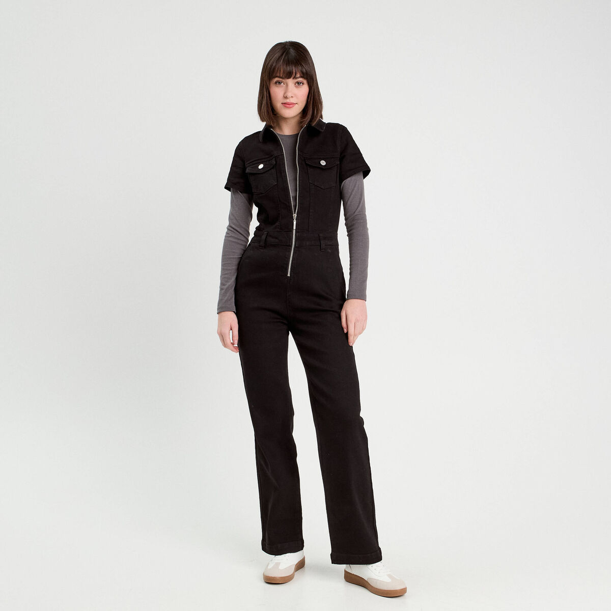 Combinaison pantalon en jean denim noir femme