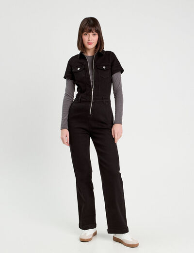 Combinaison pantalon en jean denim noir femme