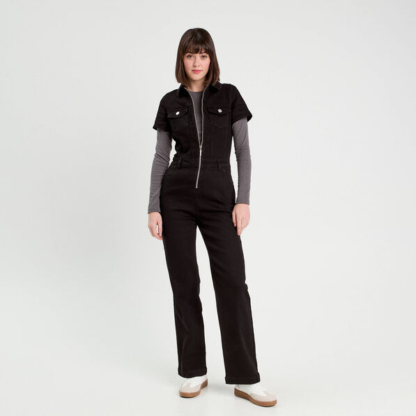 Combinaison pantalon en jean denim noir femme