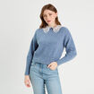 Pull col claudine dentelle bleu femme