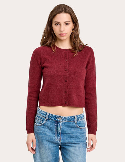 Gilet boutonné manches longues rouge foncé femme