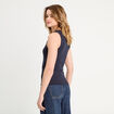 Débardeur côtelé col rond bleu marine femme