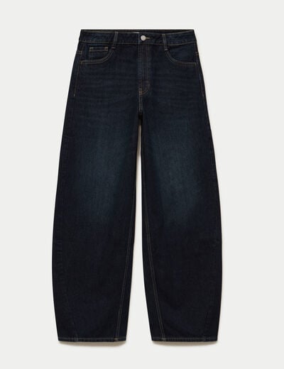 Jean barrel taille haute denim brut femme