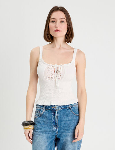Débardeur smocké blanc femme