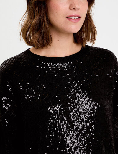 Pull manches longues avec sequins noir femme