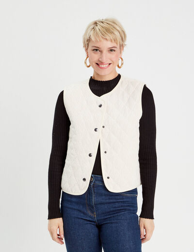 Gilet sans manches velours ecru femme