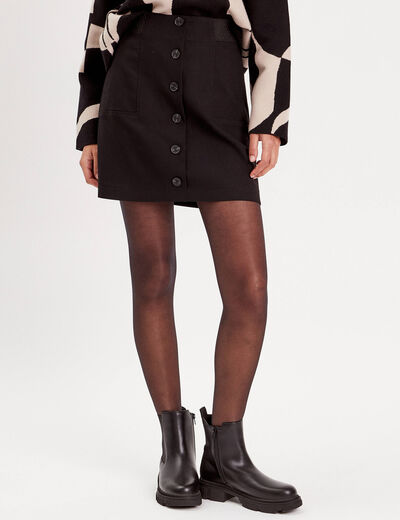 Jupe droite boutonnée noir femme