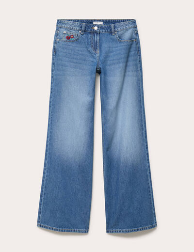 Jean wide leg taille basse broderie denim stone femme