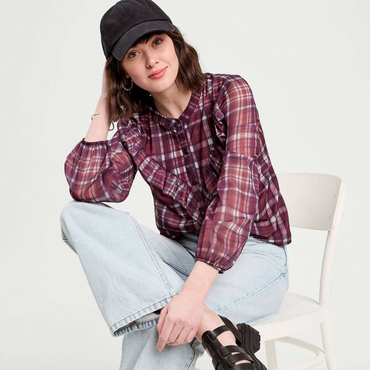 Chemise manches longues prune femme