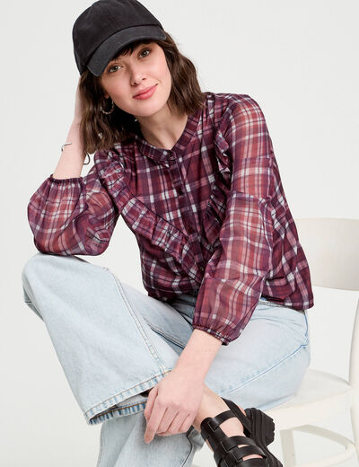 Chemise manches longues prune femme