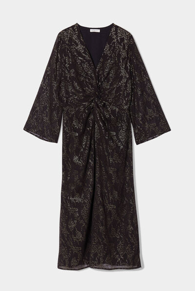 Robe longue droite effet noué noir femme