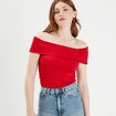 T-shirt col bardot rouge femme