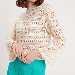 T-shirt crochet manches pagode ecru femme