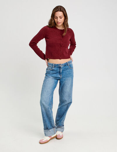 Gilet boutonné manches longues rouge foncé femme
