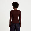 T-shirt ajust&eacute; col rond manches longues marron fonc&eacute; femme