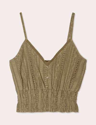 Blouse broderie anglaise vert foncé femme