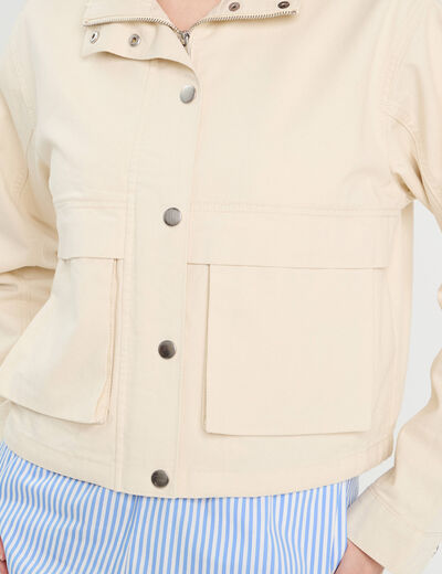 Veste droite col montant ecru femme