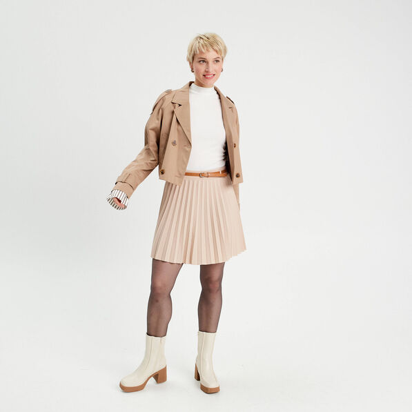 Jupe évasée plissée ceinturée sable femme