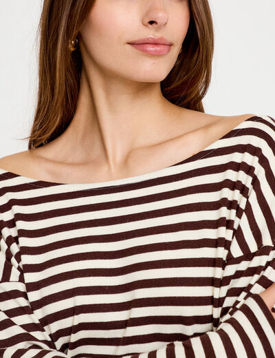 T-shirt col bateau manches longues blanc femme