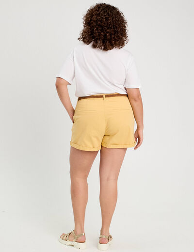 Short chino ceinturé jaune clair femme