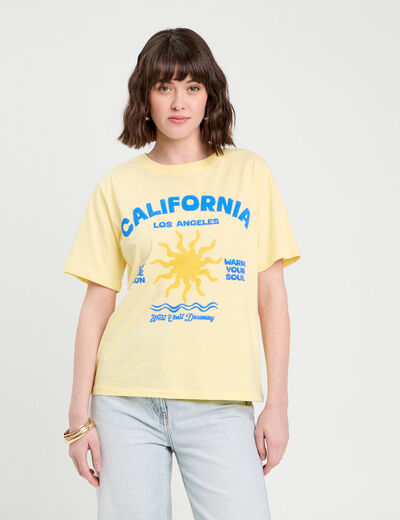 T-shirt manches courtes jaune clair femme