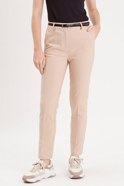 Pantalon cigarette ceinturé sable femme