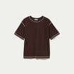 Top col rond manches courtes marron fonc&eacute; femme