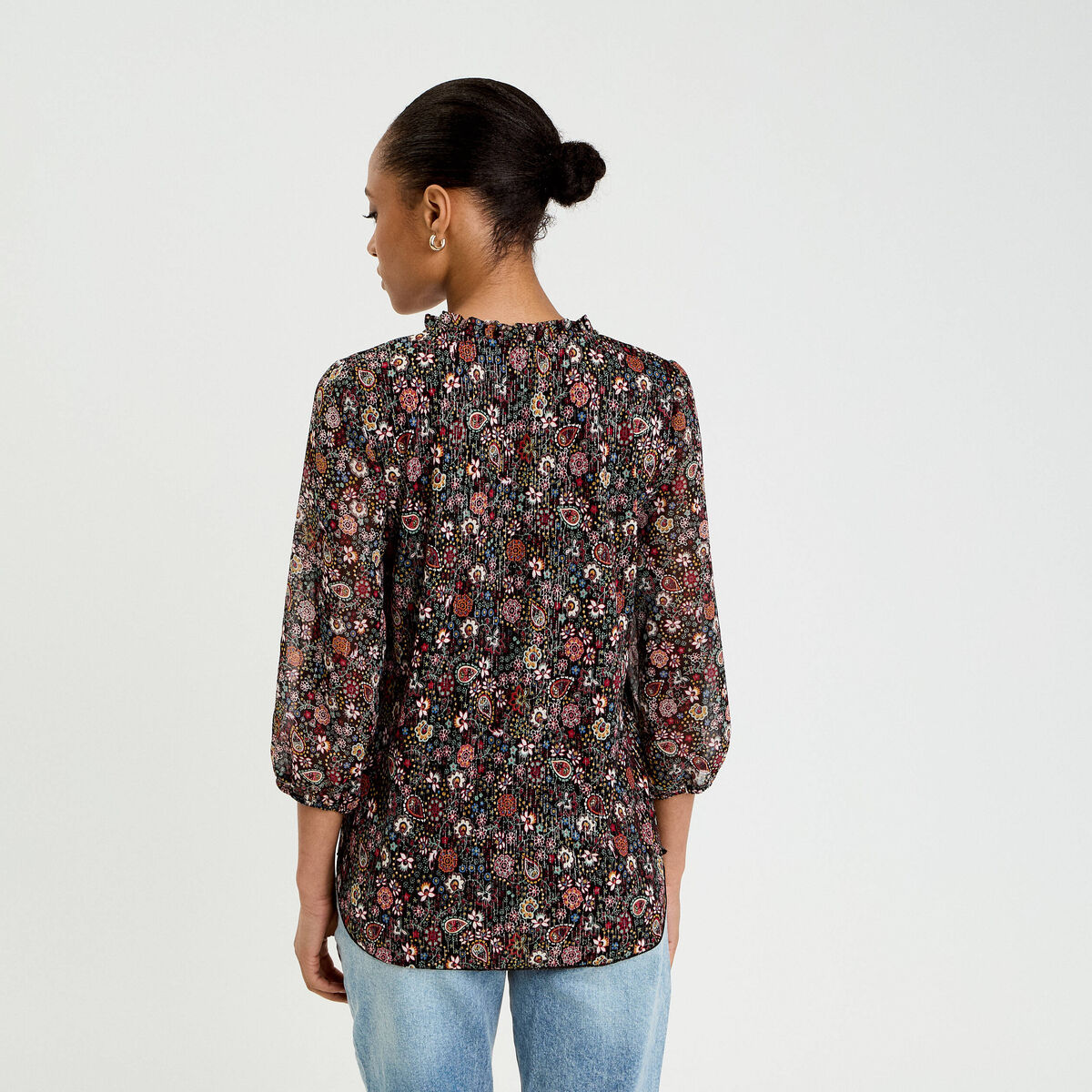 Multichlore Blouse col v manches 3/4 multicolore femme | Vibs