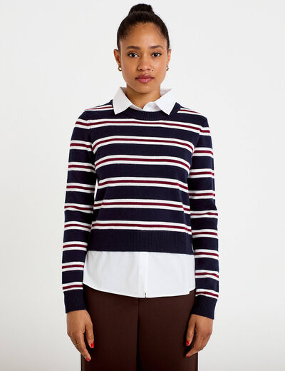 Pull 2-en-1 chemise bleu marine femme