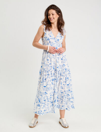 Robe longue évasée bleu roi femme