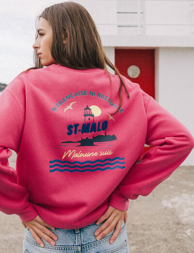 Sweat col rond manches longues rose fushia femme