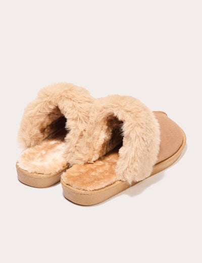 Chaussons fausse fourrure sable femme