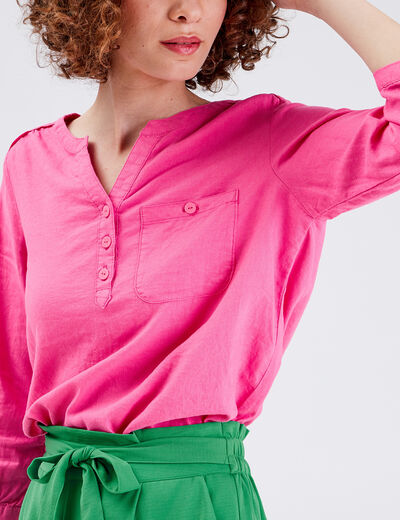 Blouse manches 3/4 rose fluo femme