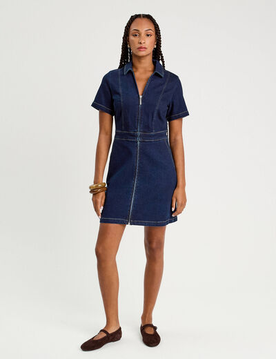Robe droite zippée en jean denim brut femme