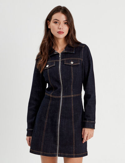 Robe droite zippée en jean denim brut femme
