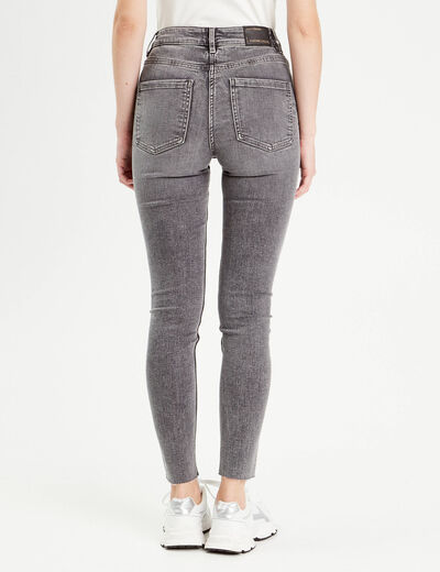 Jeans skinny taille haute denim gris femme