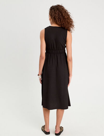 Robe midi évasée sans manches noir femme