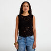 D&eacute;bardeur col rond aspect dentelle noir femme