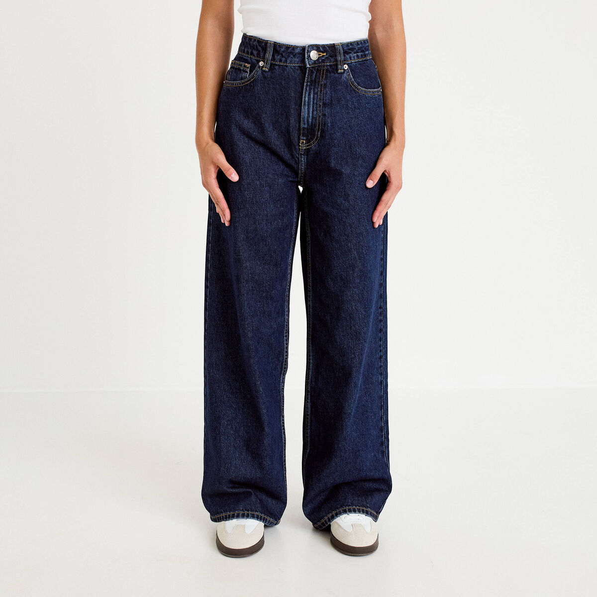 Jean wide leg taille haute Petite denim blue black femme
