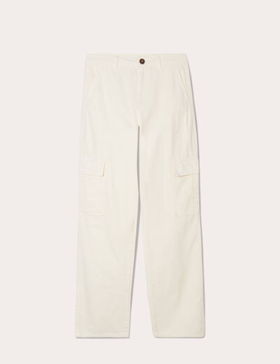 Pantalon large cargo ecru femme