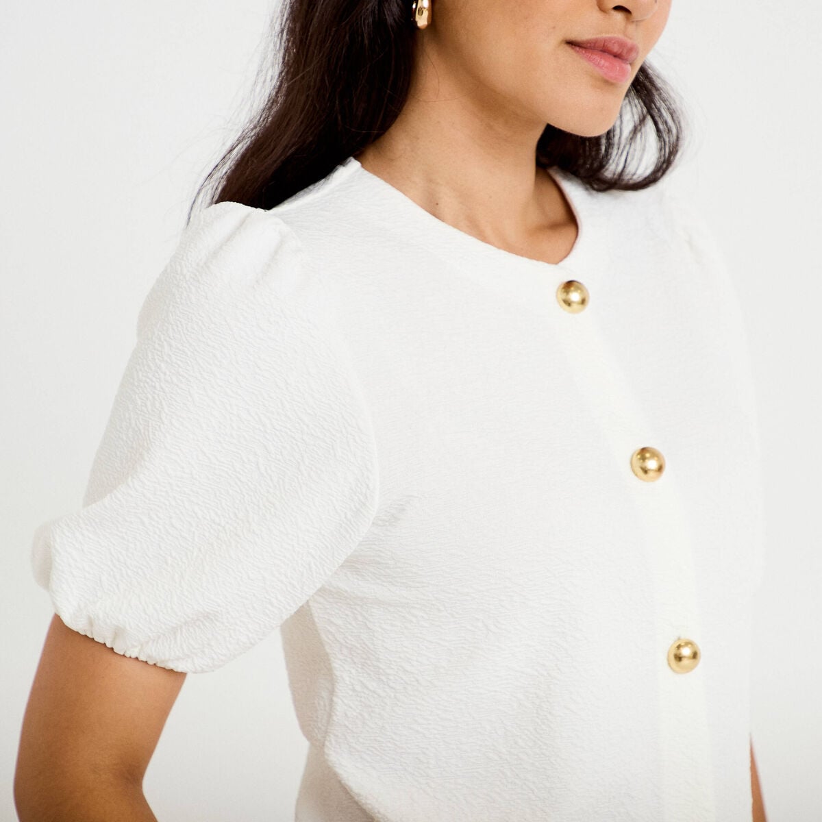 Blouse droite manches courtes ecru femme