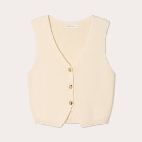 Gilet sans manches col en V ecru femme