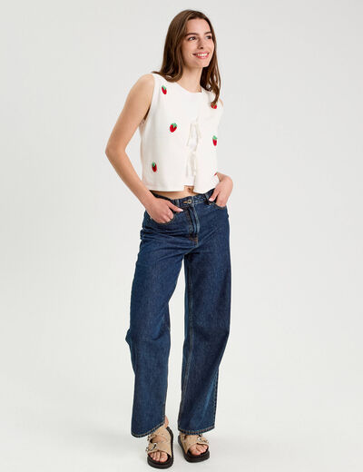 Gilet noué sans manches ecru femme